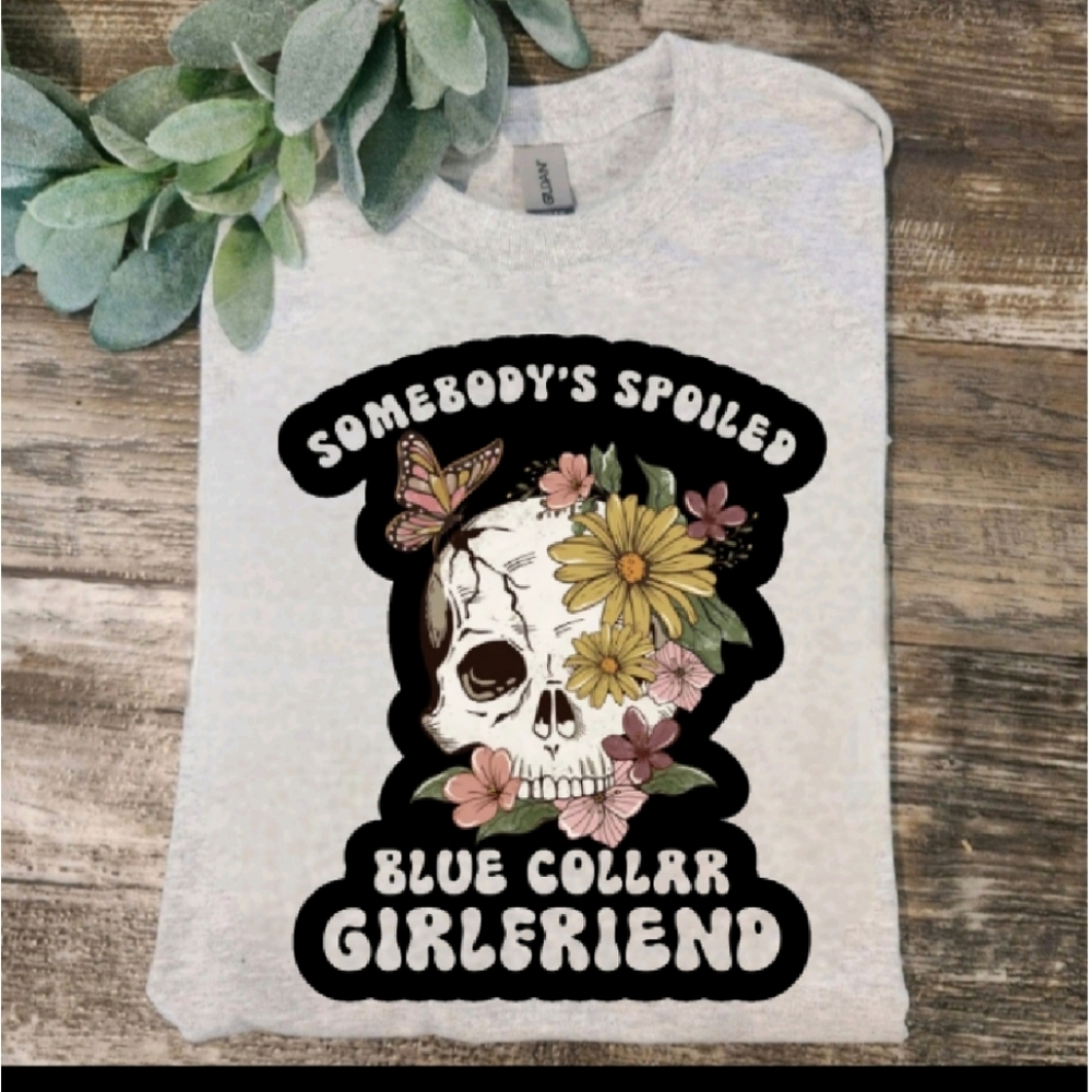 Spoiled blue collar girlfriend shirt cute popular trending retro skull